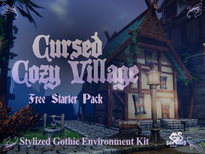 Cursed Cozy Village — assety paczki na siatce
