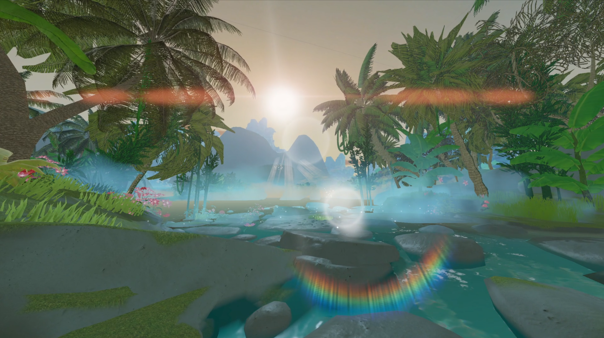 Revocure - HRV reactive jungle environment with god rays, mist and rainbow