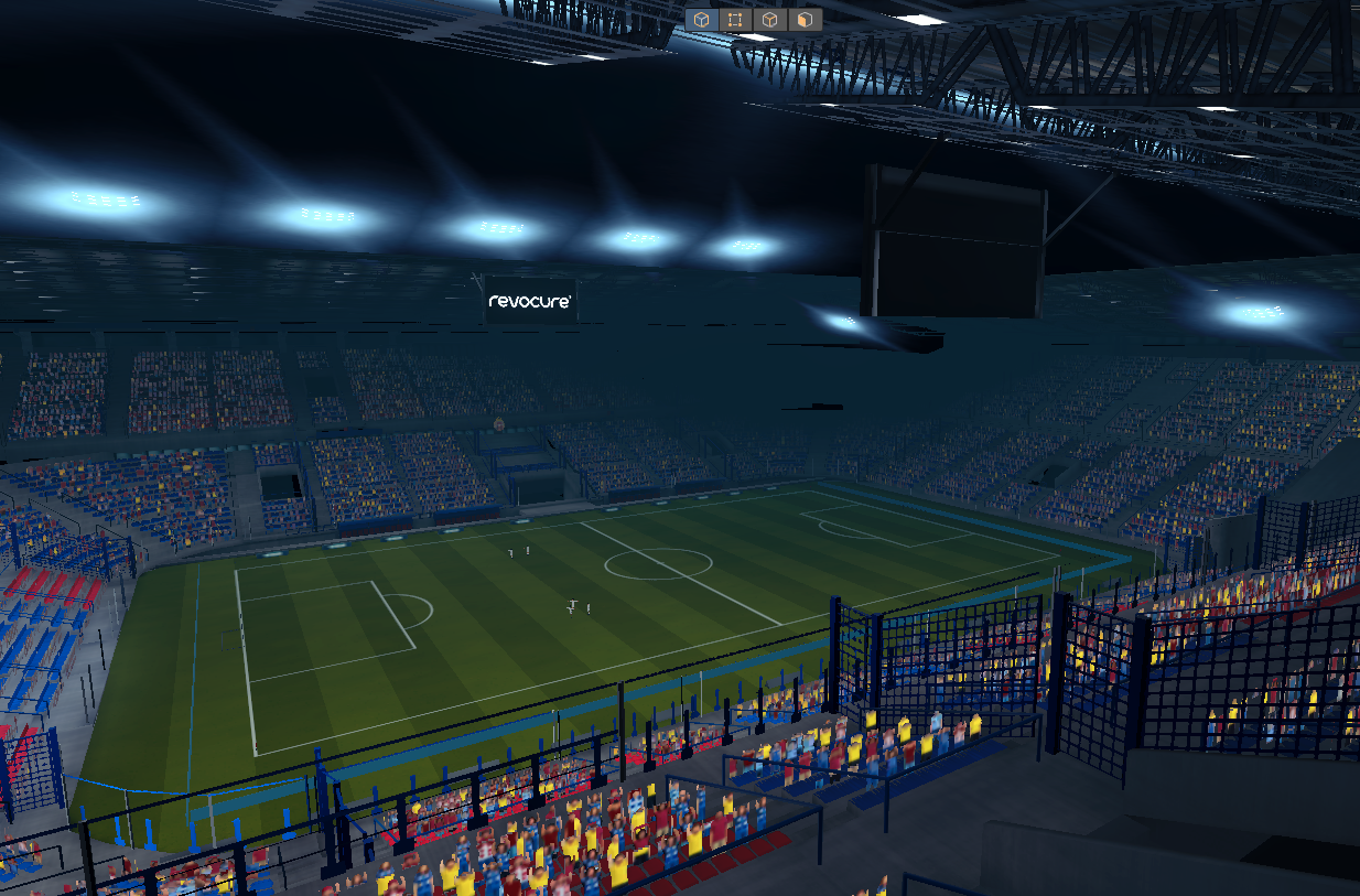 Wisla Krakow VR stadium - wide aerial view showing full pitch, stands and modular architecture